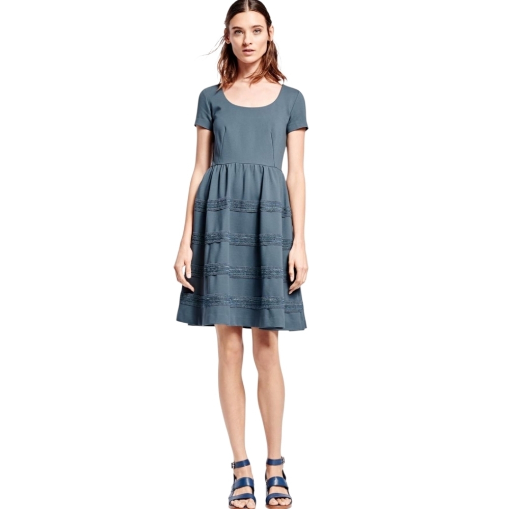 Brooks‎ Brothers Teal Gray Embellished Fit and Flare Dress Size 6